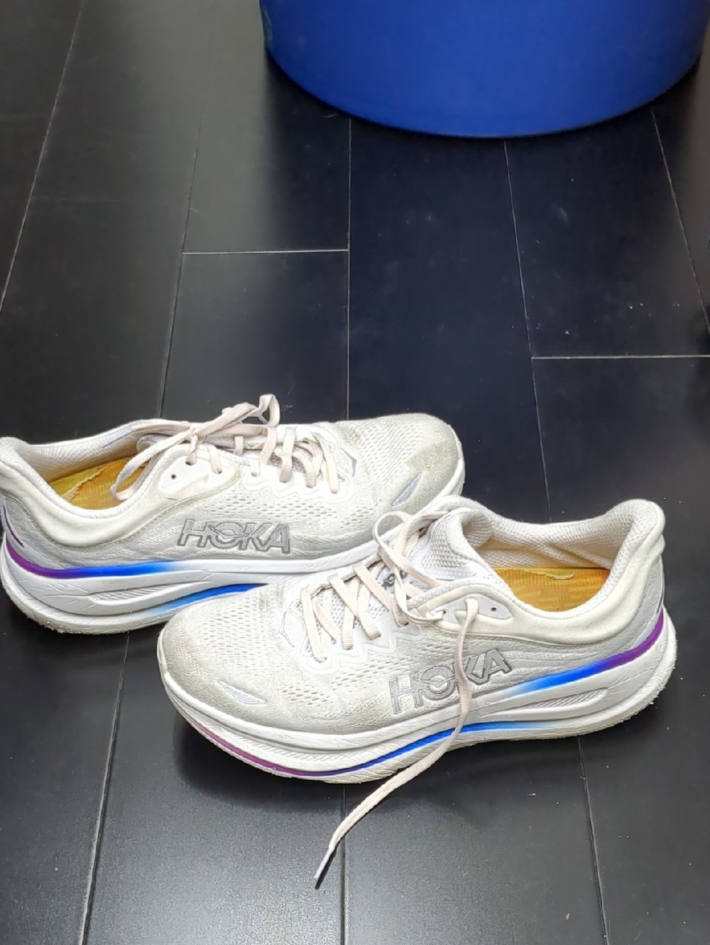 Hoka Women's Cream Running Shoes with Blue & Purple Accents